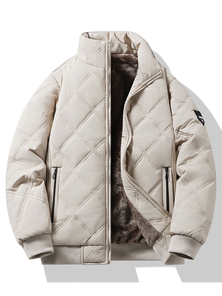 Faux Fur Lined Quilted Stand Collar Jacket